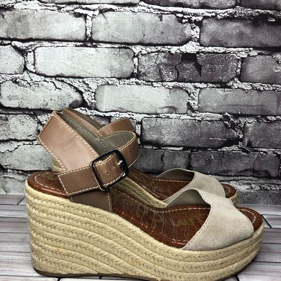 Sam Edelman Dimitree Putty Dark Ankle Strap Espadrille Wedges Women’s Sz 9.5M US - Picture 4 of 16